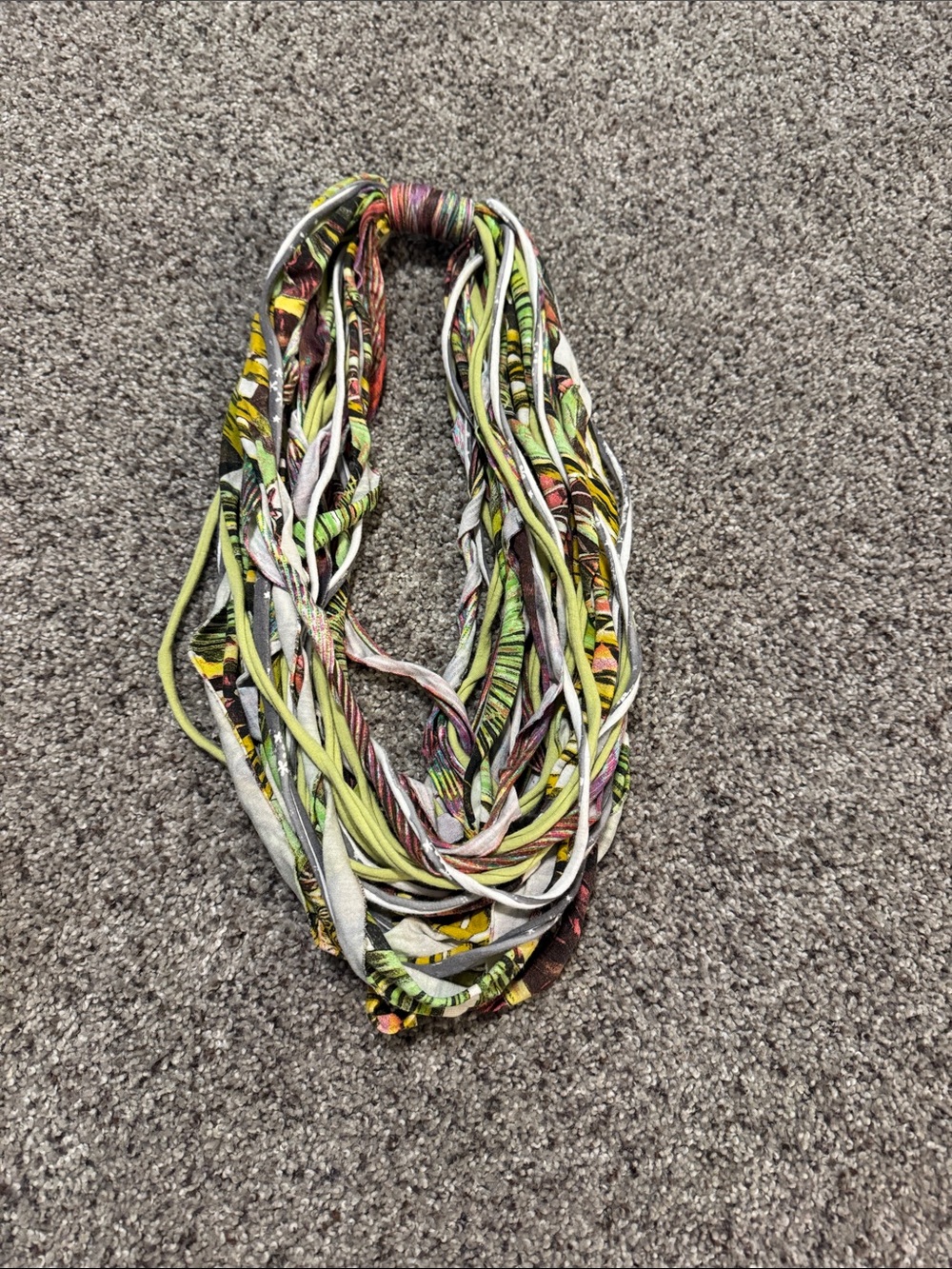 Multicolor Loop Scarf Necklace with Green and Yellow Accents